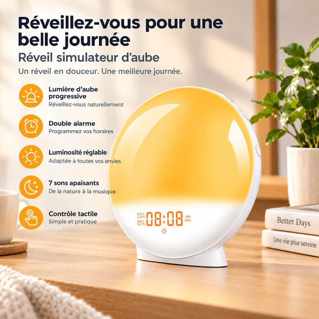 Réveil simulateur d’aube – Double alarme et radio FM